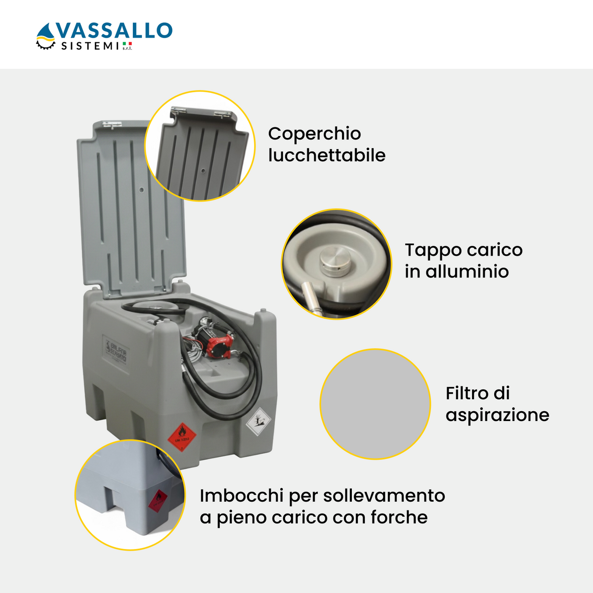 System Tank Diesel 220L - Pompe 12/24V | Vassallo Sistemi